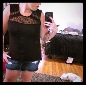 Dressy tank with see through flower pattern on top